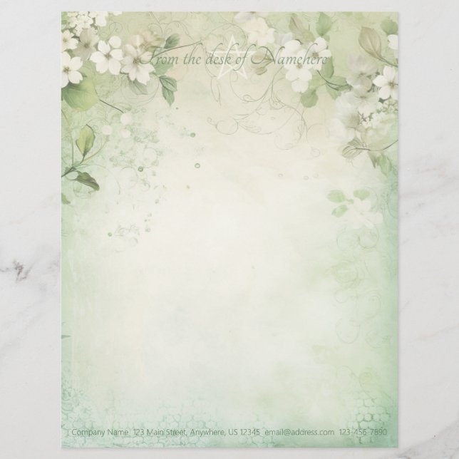 Create Your Own Shabby Chic White Flower Vine Letterhead (Front)