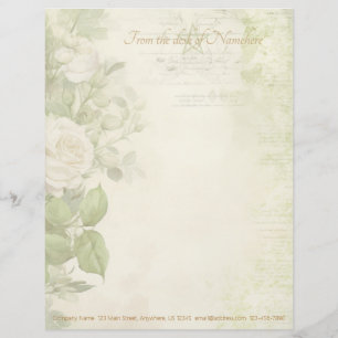 Create Your Own Shabby Chic White Roses Floral Letterhead