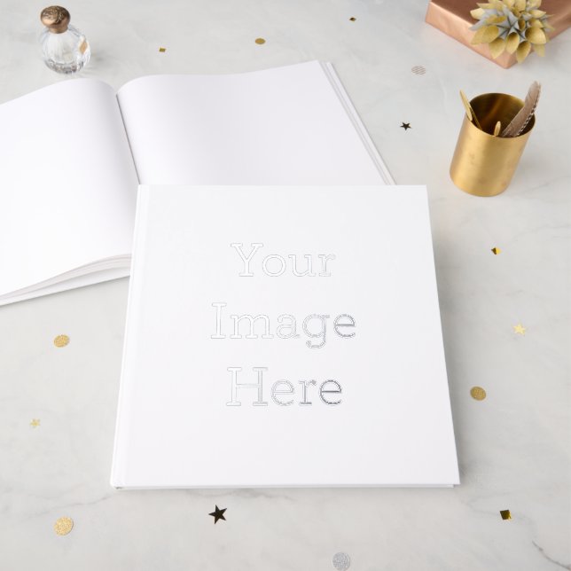 Foil Guestbook Size: 12" x 12", 100 Pages, Paper: White Uncoated Lynx(R) Opaque Ultra Paper, Foil Color: Silver (Front Open)