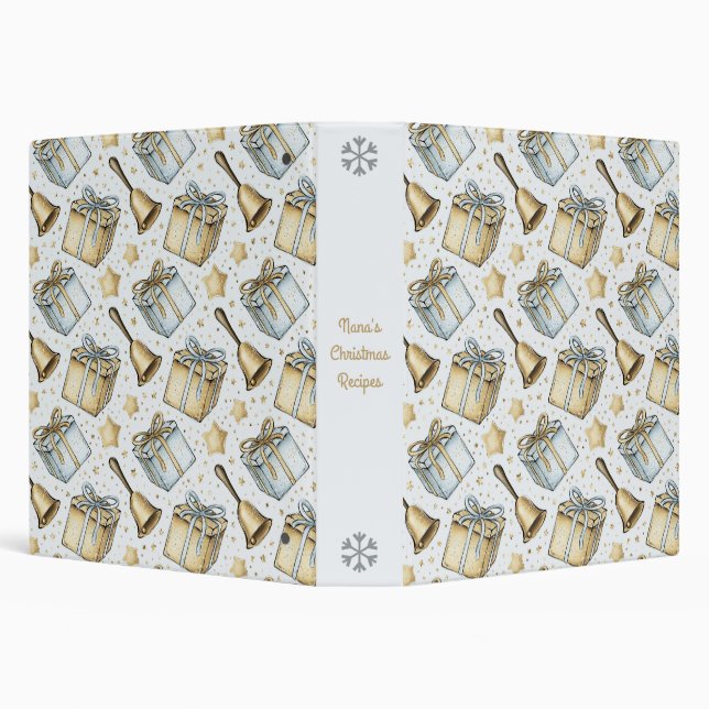 Create Your Own Silver & Gold Presents & Bells 3 Ring Binder (Background)
