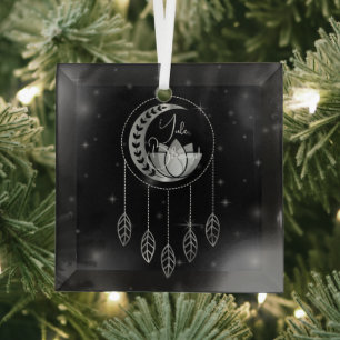 Create Your Own Silver Lotus Moon Dreamcatcher Glass Ornament