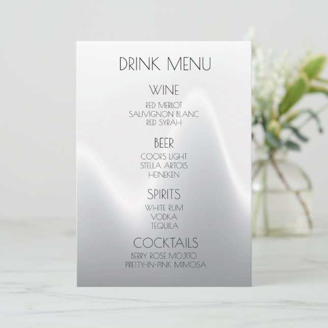 Create Your Own Silver Wave Minimalist Drink Menu (Standing Front)