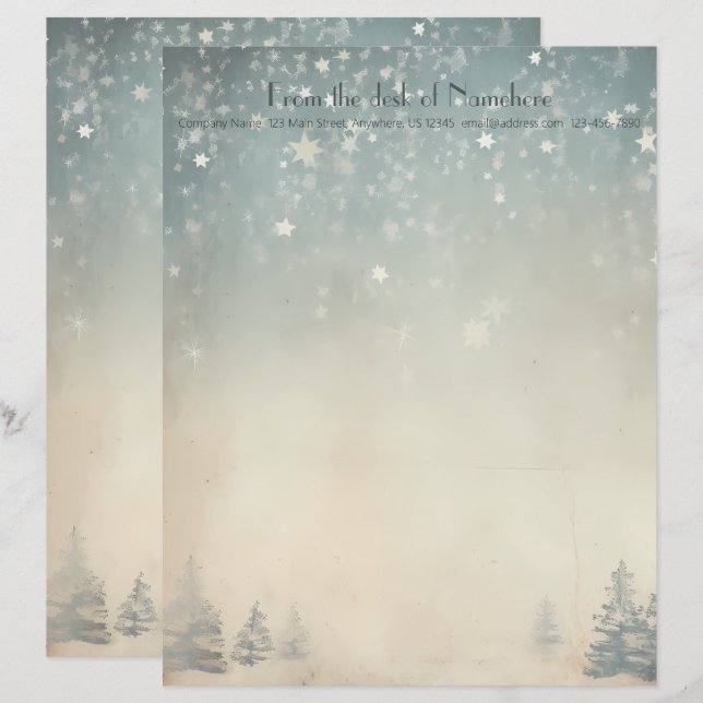 Create Your Own Silvery Celestial Winter Yule Letterhead (Front/Back)