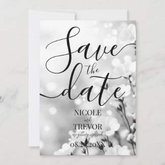 Create Your Own Simple B&W Flowers Wedding Save The Date