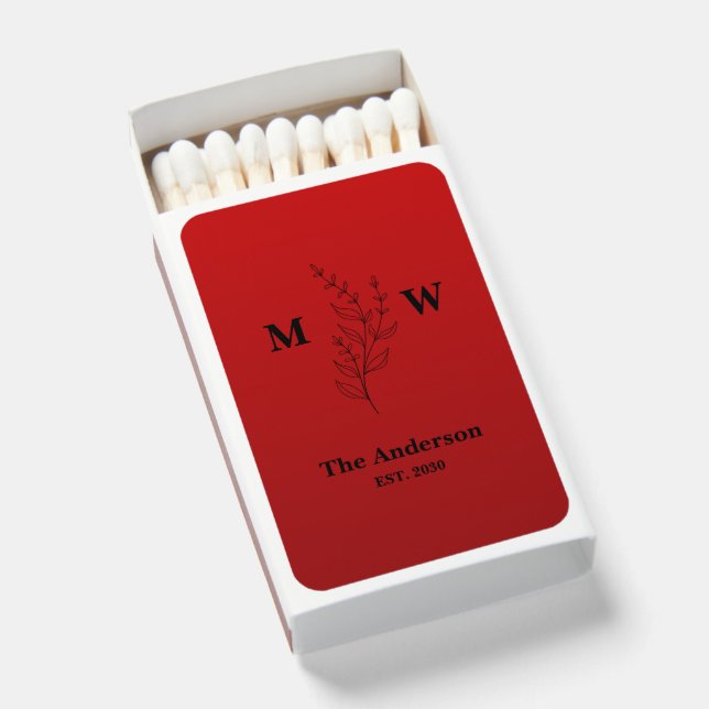 Create Your Own Simple Botanical Monogram Wedding  Matchboxes (Front Open)