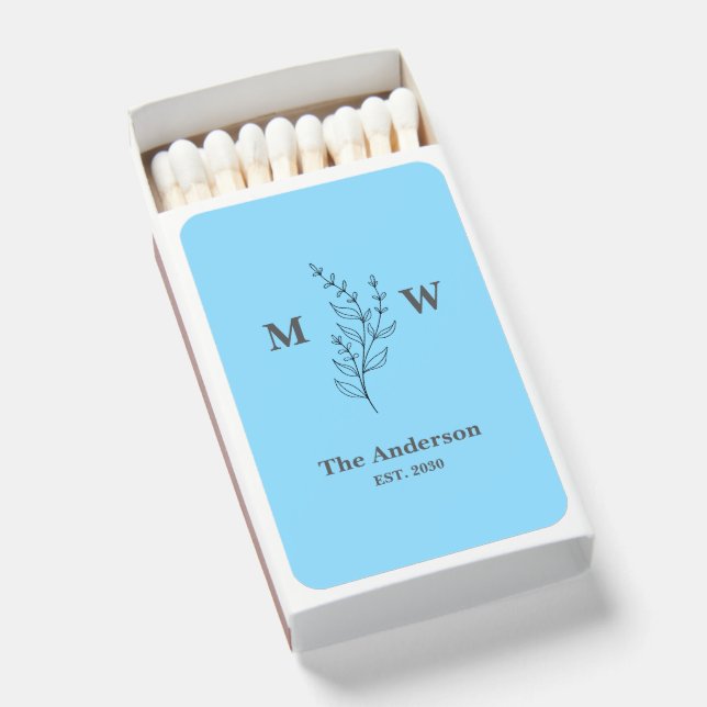 Create Your Own Simple Botanical Monogram Wedding  Matchboxes (Front Open)
