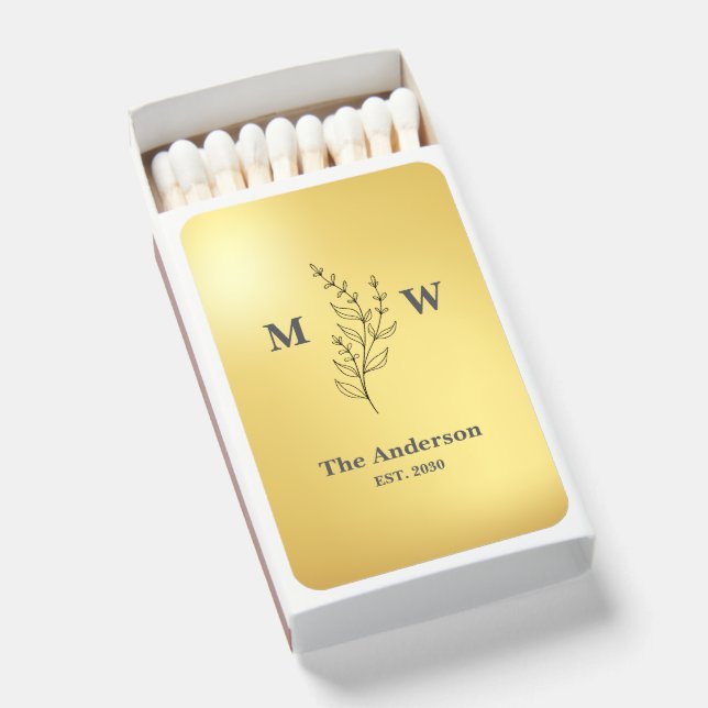Create Your Own Simple Botanical Monogram Wedding  Matchboxes (Front Open)