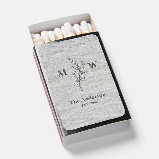 Create Your Own Simple Botanical Monogram Wedding  Matchboxes (Front Open)