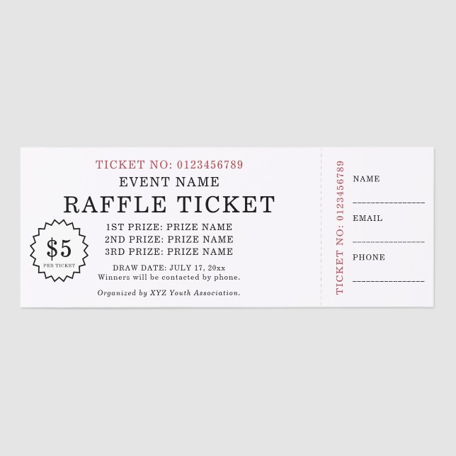 Create Your Own Simple Clean Modern Minimalist Raffle Tickets (Front)