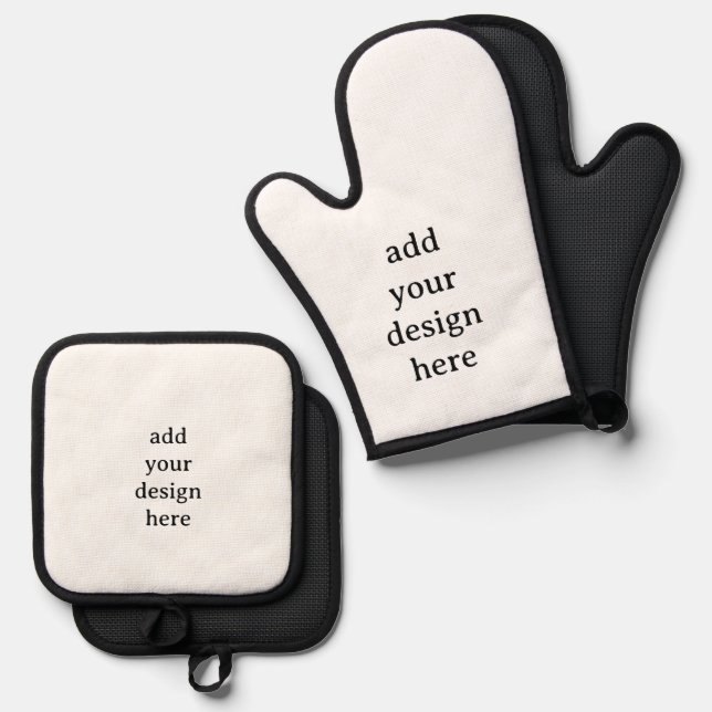 Create Your Own Simple Custom Black Silicone Oven Mitt & Pot Holder Set (Front/Back)
