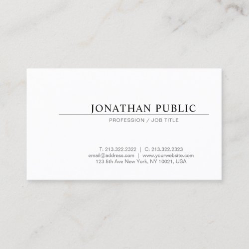 Create Your Own Simple Design Elegant White Plain Business Card