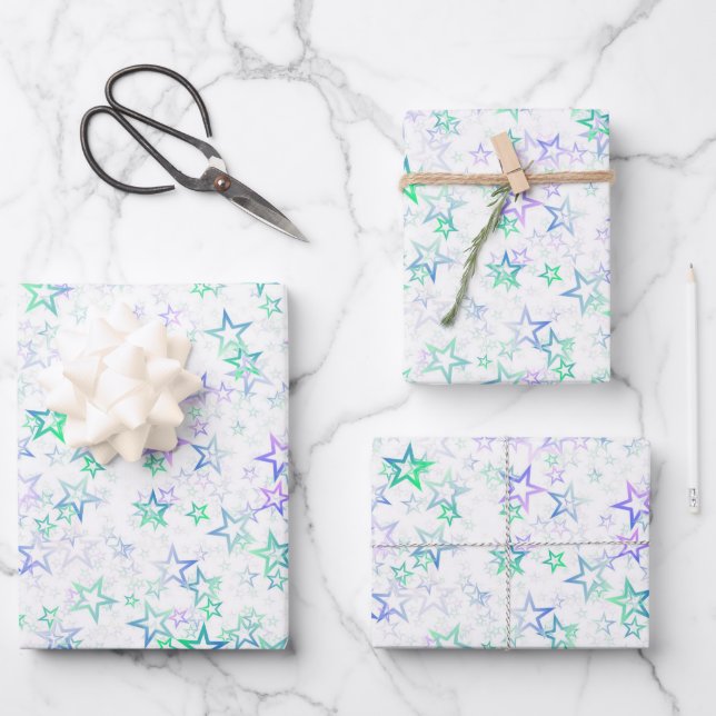 Create Your Own Simple Faded Stars Pattern Wrapping Paper Sheets (Front)