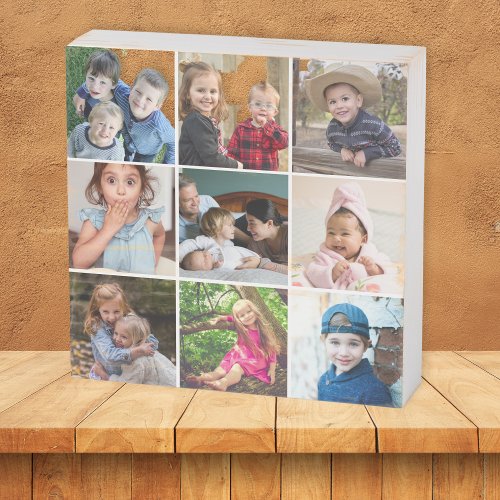 Create Your Own Simple  Modern 9 Photo Collage   Wooden Box Sign