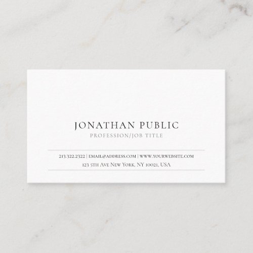 Create Your Own Simple Modern Classy White Plain Business Card