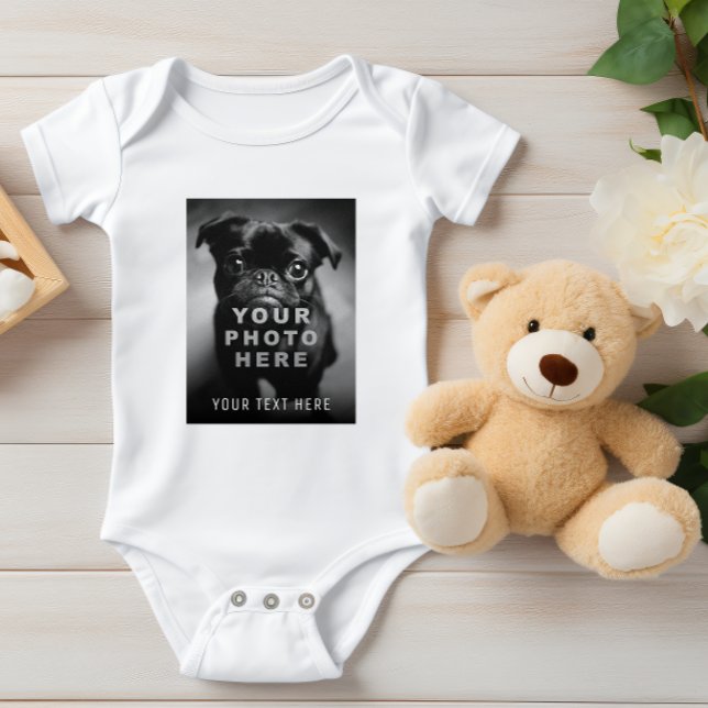 Create Your Own Simple Single Photo & Custom Text Baby Bodysuit (Creator Uploaded)