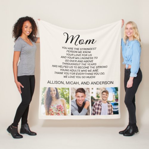 Create Your Own Single Mom 3 Photo Adult Children Fleece Blanket