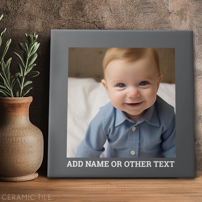 Create Your Own Single Photo Gallery grey border Ceramic Tile (Custom Tile)