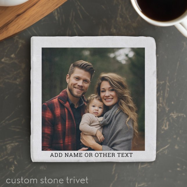 Create Your Own Single Photo Gallery white border Trivet (Custom Stone Trivet with a Photo and Text)