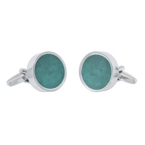 Create Your Own Solid Teal Distressed Style Silver Cufflinks