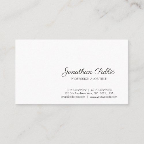 Create Your Own Sophisticated White Modern Plain Business Card