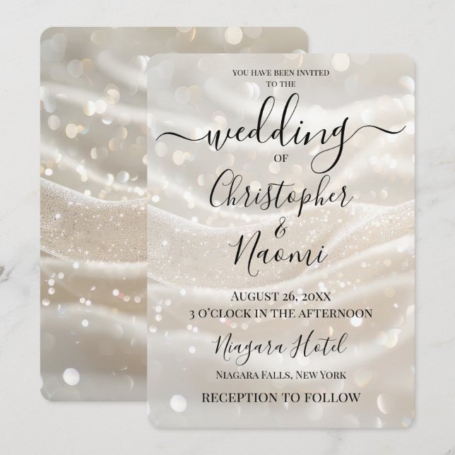 Create Your Own Sparkling Ivory White Wave Wedding Invitation (Front/Back)