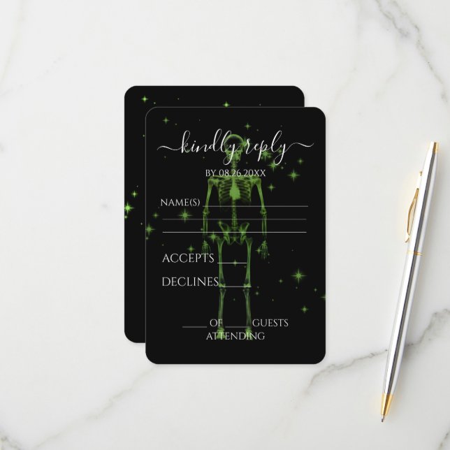 Create Your Own - Sparkling X-Ray Skeleton RSVP Card (Front/Back In Situ)