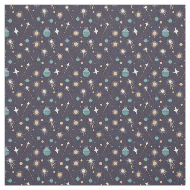 Create Your Own Sparkly Wands Potions Stars Black Fabric (Swatch)