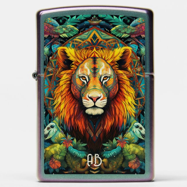 Create Your Own Spiritual Jungle Lion Totem Animal Zippo Lighter (Front)