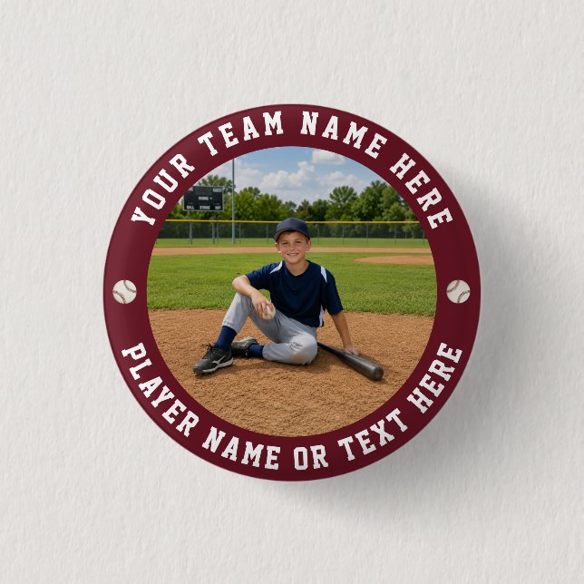 Create Your Own Sports Baseball Team Photo Button (Front)