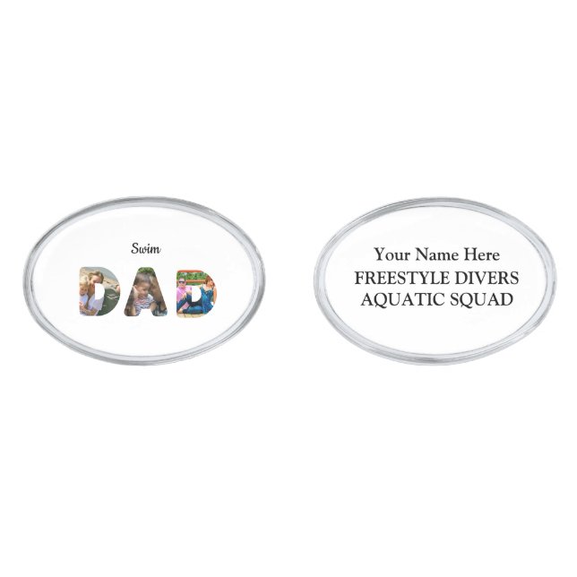 Create your own sports Dad photo collage Swim Dad Cufflinks (Front)