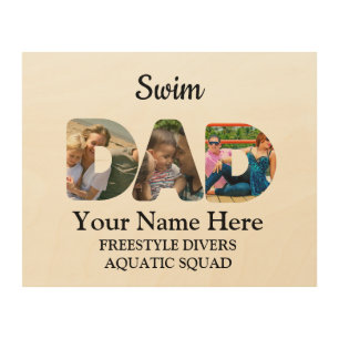 Create your own sports Dad photo collage Swim Dad Wood Wall Art