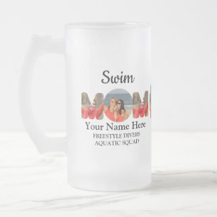 Create your own sports mom photo collage swim mom frosted glass beer mug