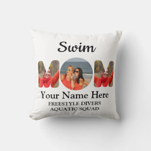 Create your own sports mom photo collage swim mom throw pillow
