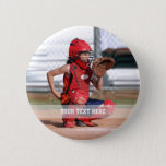Create Your Own Sports Photo Button<br><div class="desc">Photo of a softball catcher ready to receive the ball from the pitcher. The photo template is easy to customize. Gift for a player or team of softball, baseball, hockey, basketball, football or any other sport. Easily place your kid's photo in the template to make a cute custom button gift...</div>