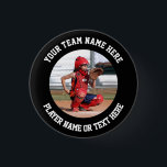 Create Your Own Sports Team Photo Button<br><div class="desc">Photo of a softball catcher ready to receive the ball from the pitcher on a pin button. The photo template is easy to customize. Gift for a player or a team of softball, baseball, hockey, basketball, football or any other sport. Easily place a square photo in the template to make...</div>