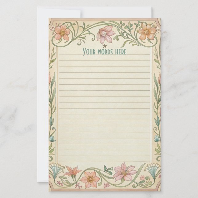 Create Your Own Spring Floral Art Deco Note Paper (Front)