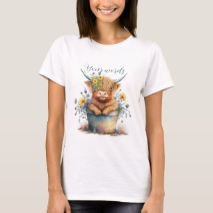 Create Your Own Spring Highland Bull & Wildflowers T-Shirt