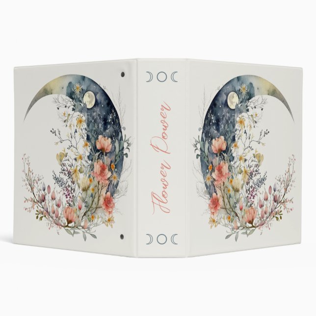 Create Your Own Spring Meadow Floral Crescent Moon 3 Ring Binder (Background)
