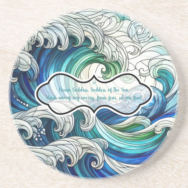 Create Your Own Stained Glass Cloudy Ocean Waves Coaster (Front)