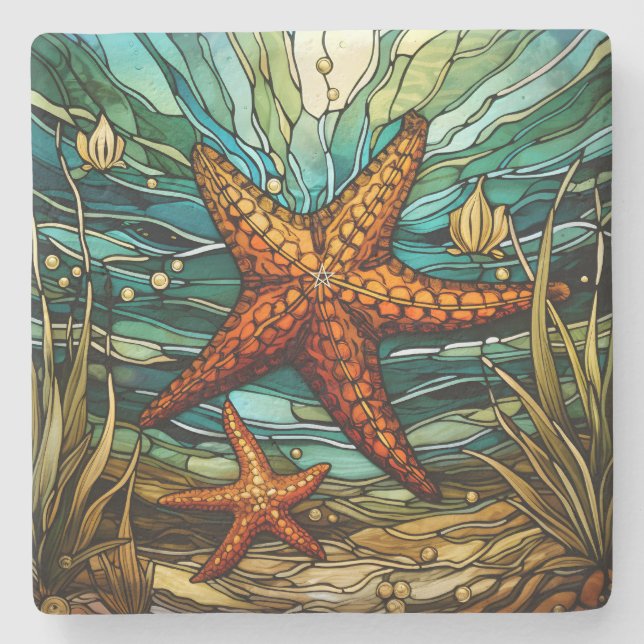 Create Your Own Stained Glass Ocean Starfish Stone Coaster (Front)