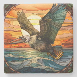 Create Your Own Stained Glass Pelican Ocean Stone Coaster