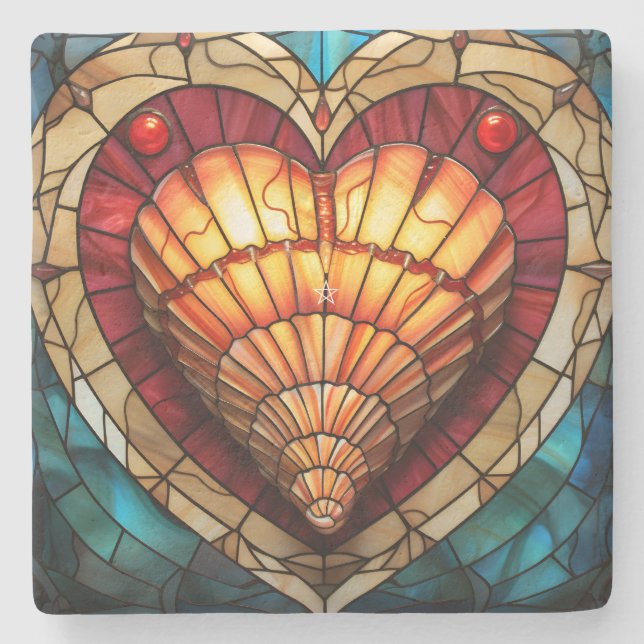 Create Your Own Stained Glass Seashell Heart Stone Coaster (Front)