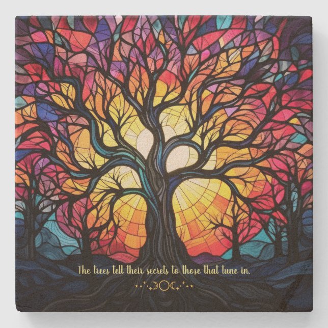 Create Your Own Stained Glass Sunset Valley Forest Stone Coaster (Front)