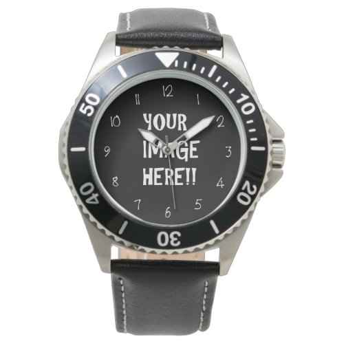 Create Your Own Stainless Steel Black Leather Watch