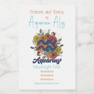 Create Your Own Starry Floral Aquarius Wine Label