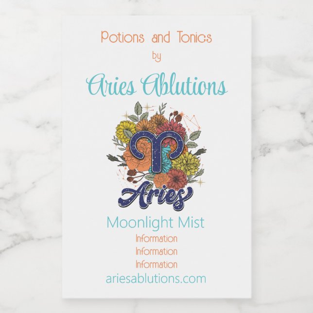 Create Your Own Starry Floral Aries Zodiac Wine Label (Single Label)