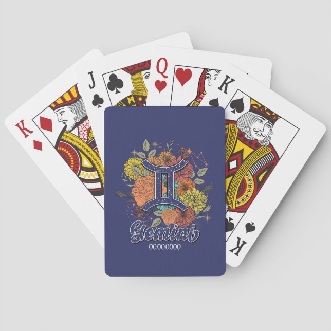 Create Your Own Starry Floral Gemini Zodiac Poker Cards (Back)