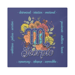 Create Your Own Starry Floral Scorpio Zodiac Metal Print