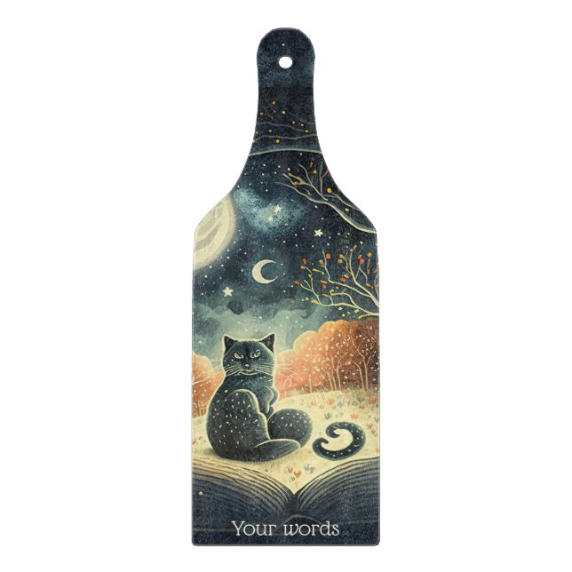 Create Your Own Starry Mystical Black Cat Cutting Board (Front)