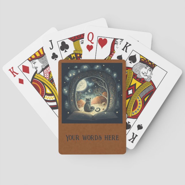 Create Your Own Starry Mystical Black Cat Poker Cards (Back)